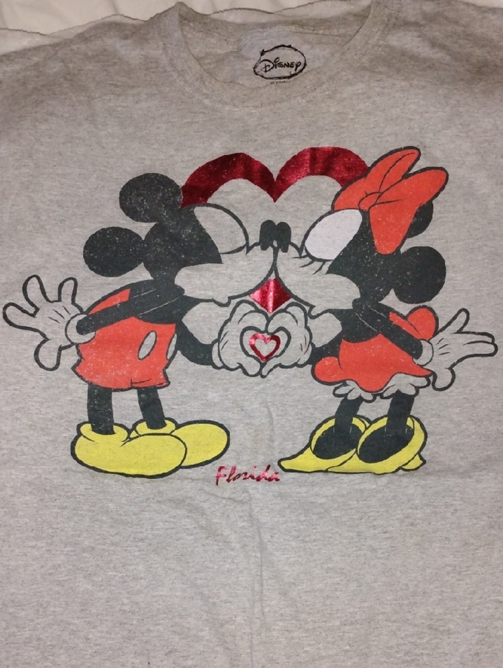 Disney Gray Kids Tee with Red Heart Minnie & Mickey Graphic